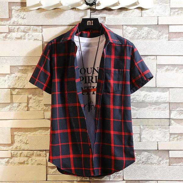 men's casual shirts clothing fashion single pocket short sleeve youthful soft plaid checkered male for men, White;black
men's casual shirts clothing fashion single pocket short sleeve youthful soft plaid checkered male for men, White;black