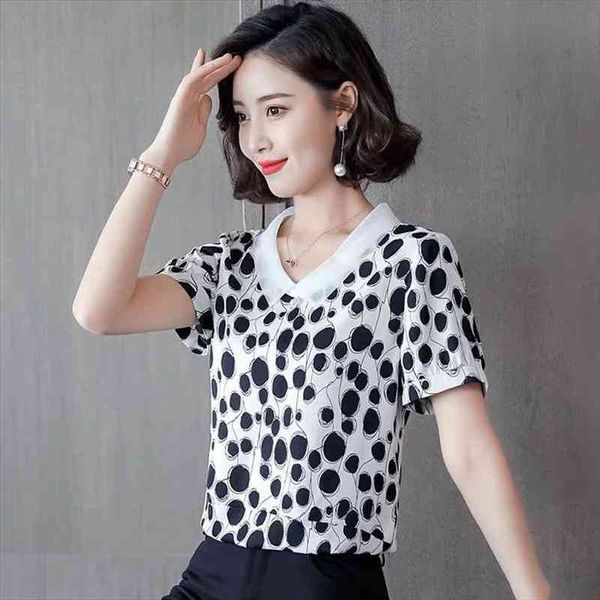 women summer loose style chiffon blouses lady casual short sleeve peter pan collar polka dot blusas df2817, White
women summer loose style chiffon blouses lady casual short sleeve peter pan collar polka dot blusas df2817, White