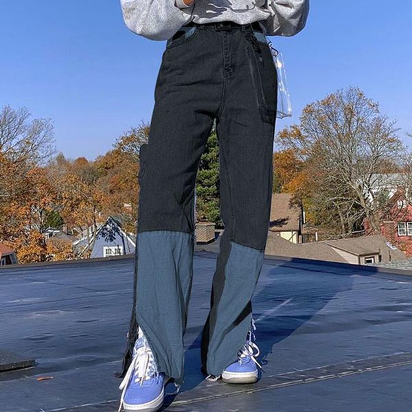 women's jeans women trousers female patchwork spliced high waist button pants slim wild loose pocket zipper straight #t2q, Blue
women's jeans women trousers female patchwork spliced high waist button pants slim wild loose pocket zipper straight #t2q, Blue
