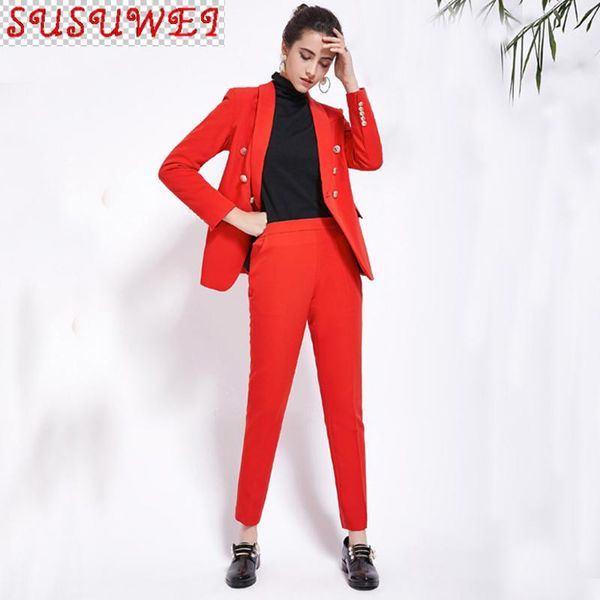 design womens pants suit red pink office business double breasted button blazer two piece set formal suits autumn women's, White
design womens pants suit red pink office business double breasted button blazer two piece set formal suits autumn women's, White