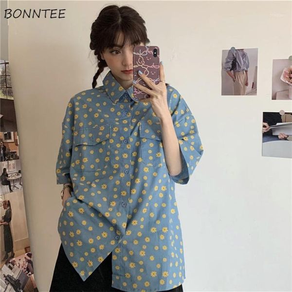 women's blouses & shirts floral women design fresh short sleeve loose zip-up preppy style all-match trendy pockets turn-down collar lei, White
women's blouses & shirts floral women design fresh short sleeve loose zip-up preppy style all-match trendy pockets turn-down collar lei, White