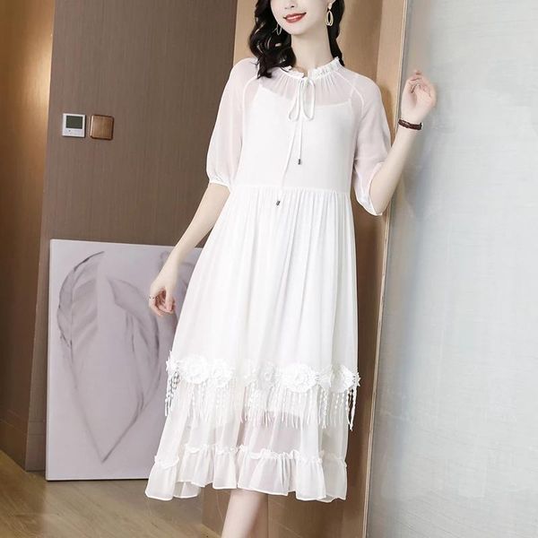 party dresses 2021 summer loose white mulberry silk vintage midi sundress spring women casual lace beach dress elegant bodycon vestidos, White;black
party dresses 2021 summer loose white mulberry silk vintage midi sundress spring women casual lace beach dress elegant bodycon vestidos, White;black