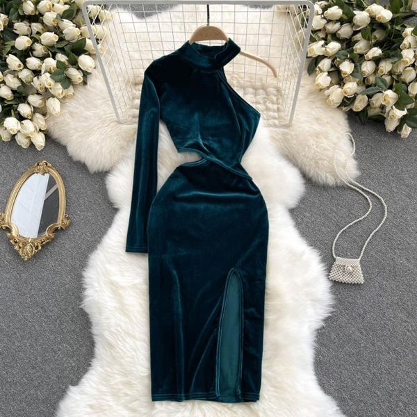 casual dresses singiny retro design dressed in women's velvet, a shoulder long sleeve hollow waist, thin autumn, split streetwear dress, Black;gray
casual dresses singiny retro design dressed in women's velvet, a shoulder long sleeve hollow waist, thin autumn, split streetwear dress, Black;gray