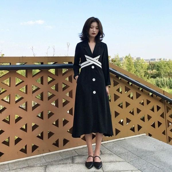 casual dresses korea autumn v-neck long black ladies dress long-sleeved hepburn vintage women's w199, Black;gray
casual dresses korea autumn v-neck long black ladies dress long-sleeved hepburn vintage women's w199, Black;gray