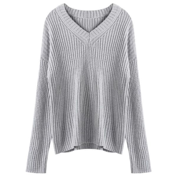 women's sweaters v neck long sleeve solid color ribbed knit loose women pullover sweater, White;black
women's sweaters v neck long sleeve solid color ribbed knit loose women pullover sweater, White;black