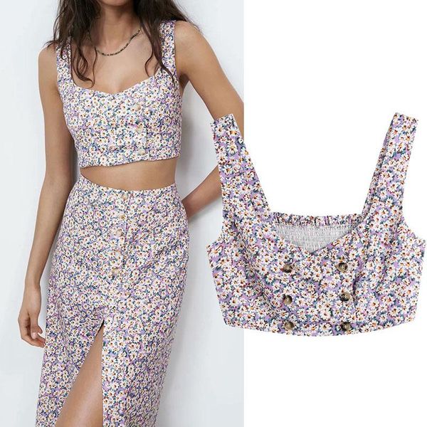 vest women summer floral sling sleeveless clothing chic double-breasted decorative pleats t-shirt female women's tanks & camis, White
vest women summer floral sling sleeveless clothing chic double-breasted decorative pleats t-shirt female women's tanks & camis, White