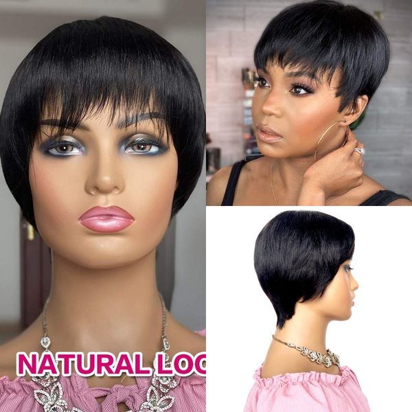 full density short bob wig with bangs pixie cut brazilian human hair wigs natural color remy for black women, Black;brown
full density short bob wig with bangs pixie cut brazilian human hair wigs natural color remy for black women, Black;brown