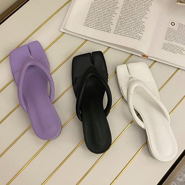 women slippers 2021 summer fashion split square toe leather casual slides mid heels sandals outdoor beach flip flops, Black
women slippers 2021 summer fashion split square toe leather casual slides mid heels sandals outdoor beach flip flops, Black
