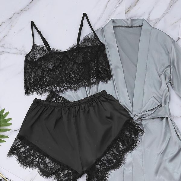 3pcs satin lingerie womens sleepwears underwear sets babydoll nightwear silk strap solid color lace nightegown pajamas, Black;red
3pcs satin lingerie womens sleepwears underwear sets babydoll nightwear silk strap solid color lace nightegown pajamas, Black;red