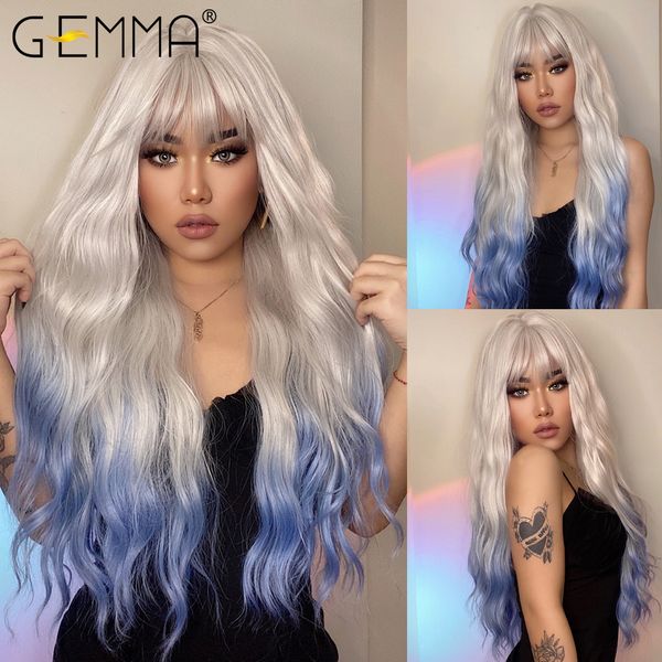 cosplay wig long water wave synthetic wigs with bangs for women omber white blue party wig high temperature fiber hair, Black
cosplay wig long water wave synthetic wigs with bangs for women omber white blue party wig high temperature fiber hair, Black