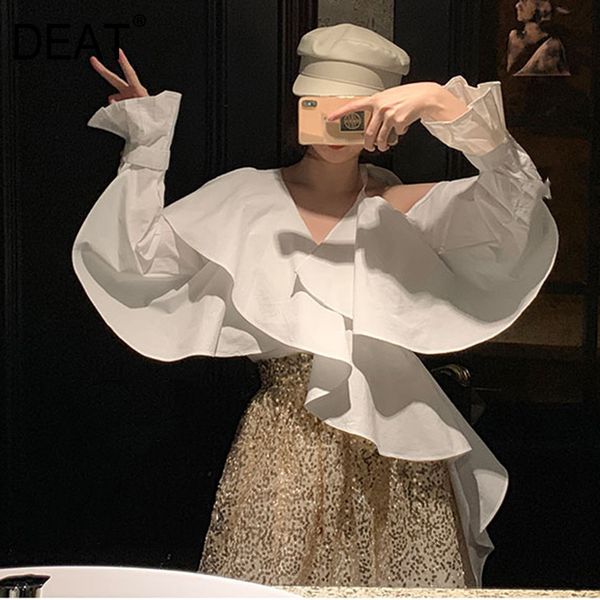 women white asymmetrical strapless blouse v-neck long butterfly sleeve shirt fashion tide spring summer 2f0300 210421
women white asymmetrical strapless blouse v-neck long butterfly sleeve shirt fashion tide spring summer 2f0300 210421