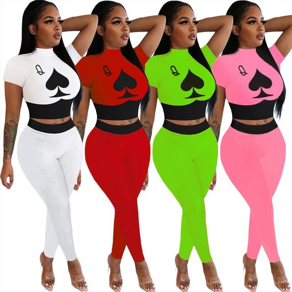 summer suit simple style womens pants solid color poker spades q print short sleeves crop amp trousers slim 2, White
summer suit simple style womens pants solid color poker spades q print short sleeves crop amp trousers slim 2, White