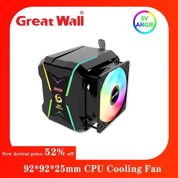 great wall 4 heat pipes pc cooler 92*92*25mm fan cpu pin 3d rgb support inter lga 115x/775 amd socket am4/am2 fans & coolings
great wall 4 heat pipes pc cooler 92*92*25mm fan cpu pin 3d rgb support inter lga 115x/775 amd socket am4/am2 fans & coolings