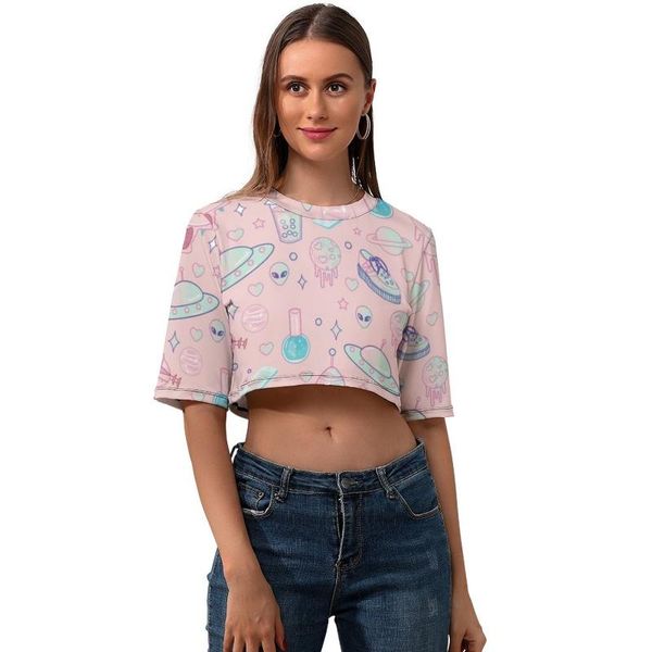 women's t-shirt alien crop trendy street fashion t shirt o neck women print short-sleeve polyester tshirt, White
women's t-shirt alien crop trendy street fashion t shirt o neck women print short-sleeve polyester tshirt, White