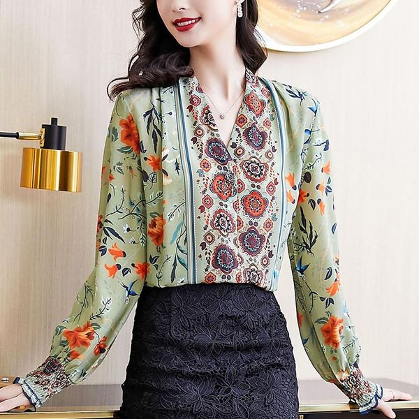 women's blouses & shirts chiffon blouse v-neck print girl's shirt spring autumn loose casual fashion long sleeve korean lady blusa, White
women's blouses & shirts chiffon blouse v-neck print girl's shirt spring autumn loose casual fashion long sleeve korean lady blusa, White