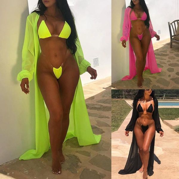 one-piece suits f62e women 3pcs bikini set neon solid color halter triangle brazilian swimsuit with long sleeve mesh cover up beachwear
one-piece suits f62e women 3pcs bikini set neon solid color halter triangle brazilian swimsuit with long sleeve mesh cover up beachwear