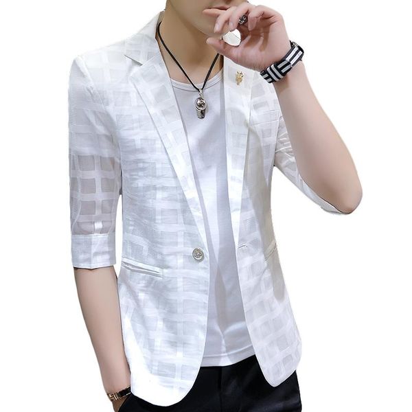 summer men blazer thin plaid hollow suit jacket male fashion breathable sun protective clothing mens slim fit casual blazers men's suit, White;black
summer men blazer thin plaid hollow suit jacket male fashion breathable sun protective clothing mens slim fit casual blazers men's suit, White;black