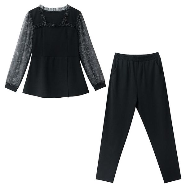 women's tracksuits spring 2021 suit long-sleeved gauze splicing blouse trousers two-piece women set clothing outfit black big style, Gray
women's tracksuits spring 2021 suit long-sleeved gauze splicing blouse trousers two-piece women set clothing outfit black big style, Gray