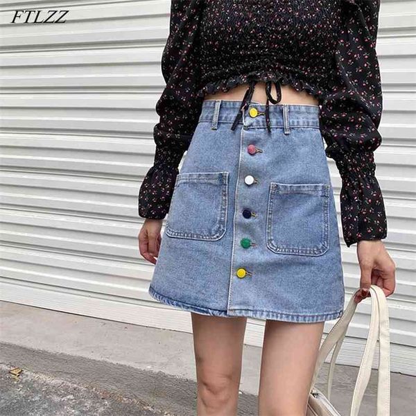 spring summer women high waist rainbow button mini denim skirts casual female single breasted pocket blue jeans skirt 210430, Black
spring summer women high waist rainbow button mini denim skirts casual female single breasted pocket blue jeans skirt 210430, Black