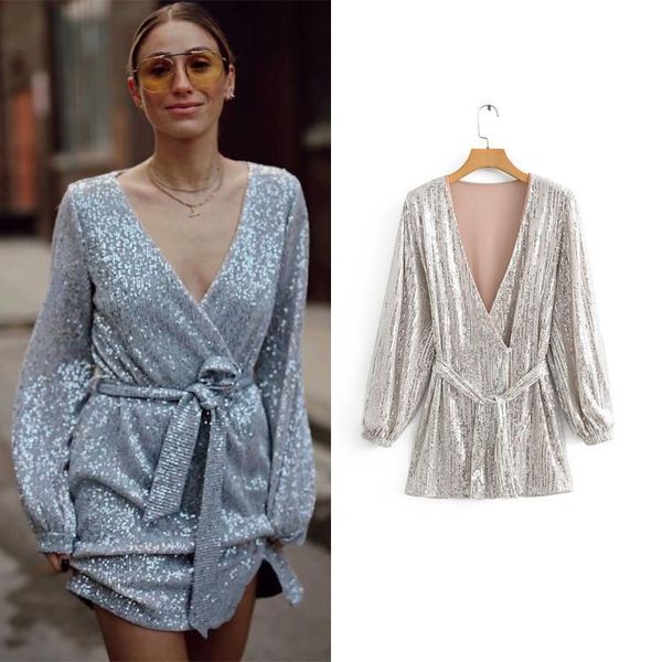 casual dresses sequined high waist lace-up long sleeve dress, Black;gray
casual dresses sequined high waist lace-up long sleeve dress, Black;gray