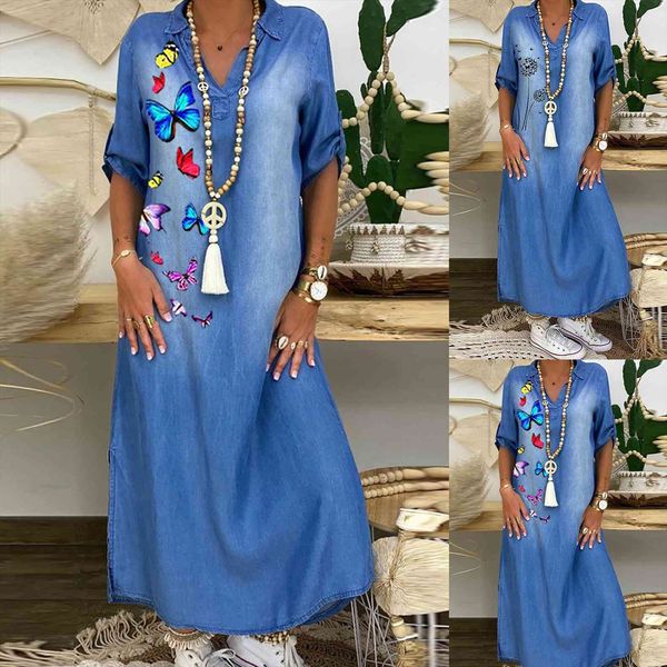 summer denim casual spring womens dresses blue v neck half sleeve maxi plus size split long vestidos 5xl, Black;gray
summer denim casual spring womens dresses blue v neck half sleeve maxi plus size split long vestidos 5xl, Black;gray