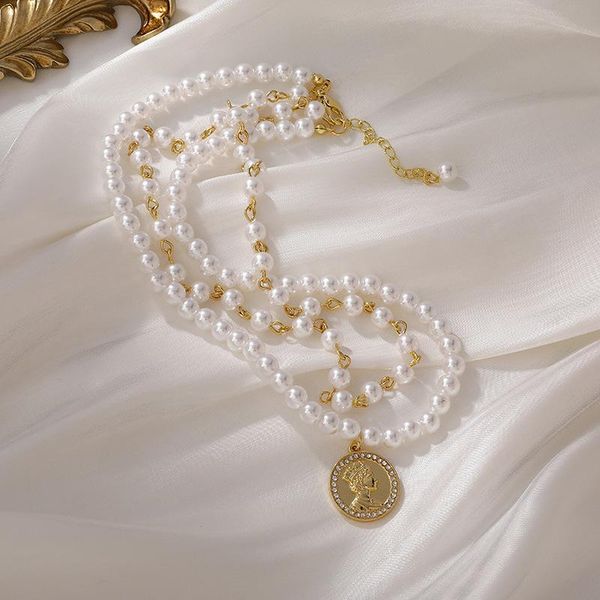 pendant necklaces origin summer temperament gold color double layer pearl necklace for women girls queen portrait wedding jewelry, Silver
pendant necklaces origin summer temperament gold color double layer pearl necklace for women girls queen portrait wedding jewelry, Silver