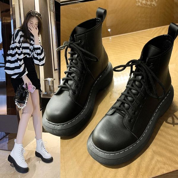 boots spring women platform shoes for girls short pu leather 2021 fashion ankle motorcycle, Black