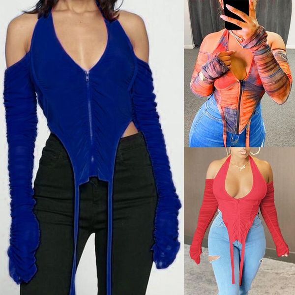 women's t-shirt fashion v-neck mesh patchwork women strapless long sleeve crop club party night tee shirts, White
women's t-shirt fashion v-neck mesh patchwork women strapless long sleeve crop club party night tee shirts, White