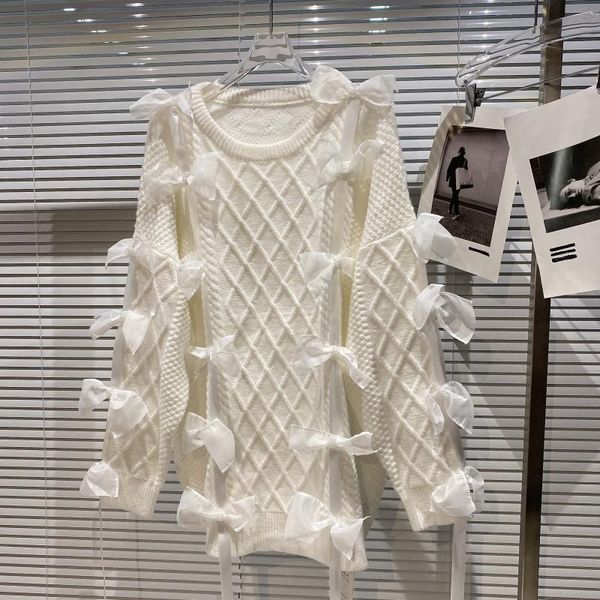 women's sweaters 2021 faahion designer sweater women white pink 3d mesh bow knitting casual loose top, White;black
women's sweaters 2021 faahion designer sweater women white pink 3d mesh bow knitting casual loose top, White;black