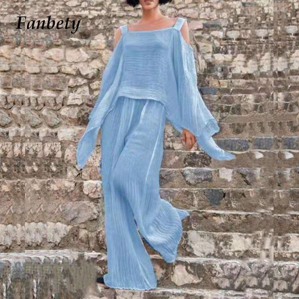 women's two piece pants autumn elegant off shoulder bat long sleeve sling pants casual wide leg pant suit women solid chiffon shirt set, White
women's two piece pants autumn elegant off shoulder bat long sleeve sling pants casual wide leg pant suit women solid chiffon shirt set, White