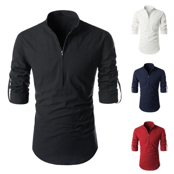 men's casual shirts slim long-sleeved zipper pullover stand collar solid color shirt blouse men clothing streetwear chemise 2021, White;black
men's casual shirts slim long-sleeved zipper pullover stand collar solid color shirt blouse men clothing streetwear chemise 2021, White;black