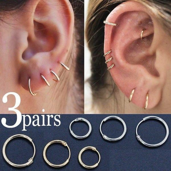 hoop & huggie three pairs of explosion models punk simple and fashionable, color-preserving women's earrings, Golden;silver
hoop & huggie three pairs of explosion models punk simple and fashionable, color-preserving women's earrings, Golden;silver