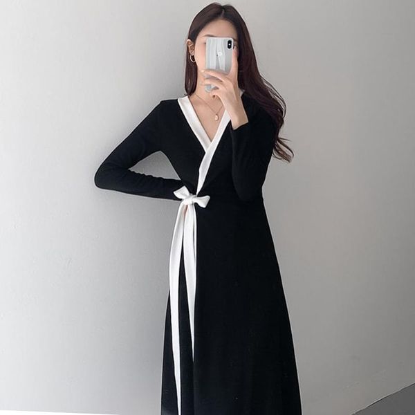 casual dresses elegant v neck lace-up waist dress women korean chic long sleeve slim fit vestidos mujer solid all match office ladies robe, Black;gray
casual dresses elegant v neck lace-up waist dress women korean chic long sleeve slim fit vestidos mujer solid all match office ladies robe, Black;gray