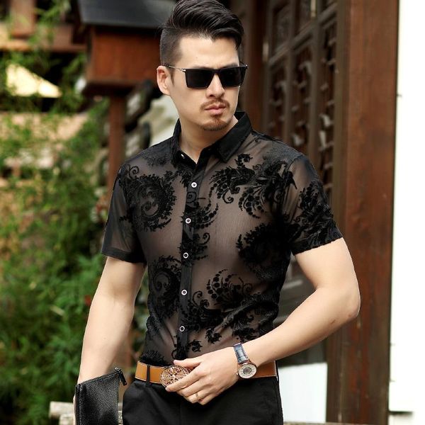 summer man floral shirts mens hollow see through clothes short sleeve transparent dress men's casual, White;black
summer man floral shirts mens hollow see through clothes short sleeve transparent dress men's casual, White;black