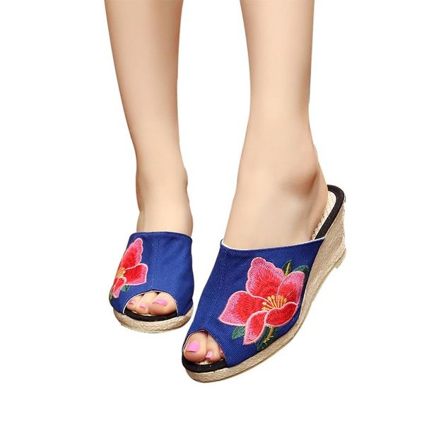 slippers 2021 summer women's wedge slipper linen peony embroidery weaving fish mouth national wind cloth female, Black
slippers 2021 summer women's wedge slipper linen peony embroidery weaving fish mouth national wind cloth female, Black