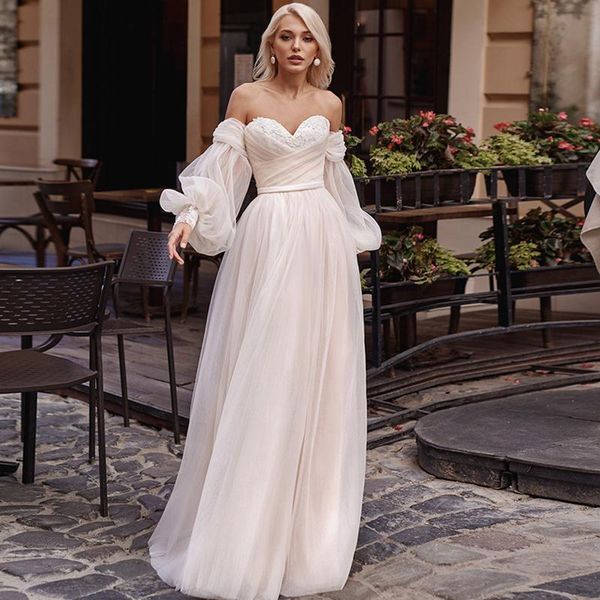 other wedding dresses princess sweetheart appliques tulle off the shoulder long puff sleeves bridal gowns 2021, White
other wedding dresses princess sweetheart appliques tulle off the shoulder long puff sleeves bridal gowns 2021, White