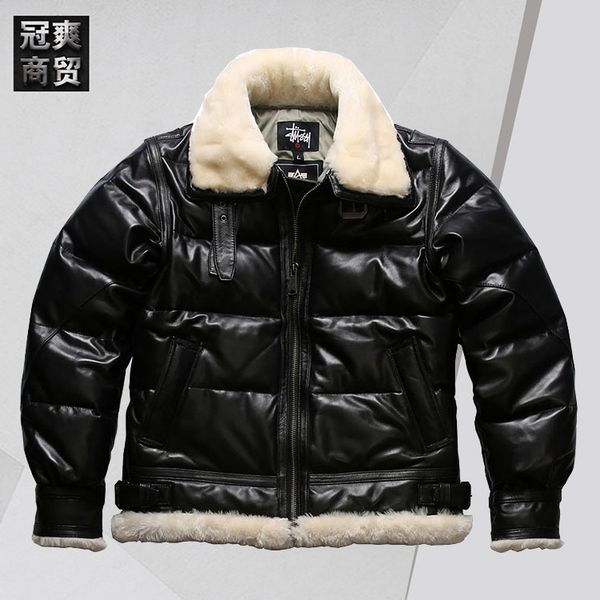 fashion leather b3 fur all in one men's large lapel jacket splicing thickened sheep down, Black
fashion leather b3 fur all in one men's large lapel jacket splicing thickened sheep down, Black