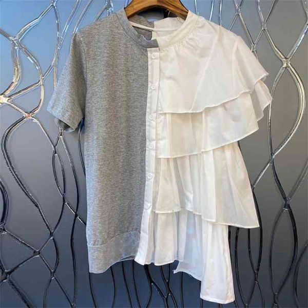 women's t-shirt fashion asymmetrical ruffles cotton short sleeve t shirt woman elegant loose baggy s-xl black summer clothes, White
women's t-shirt fashion asymmetrical ruffles cotton short sleeve t shirt woman elegant loose baggy s-xl black summer clothes, White