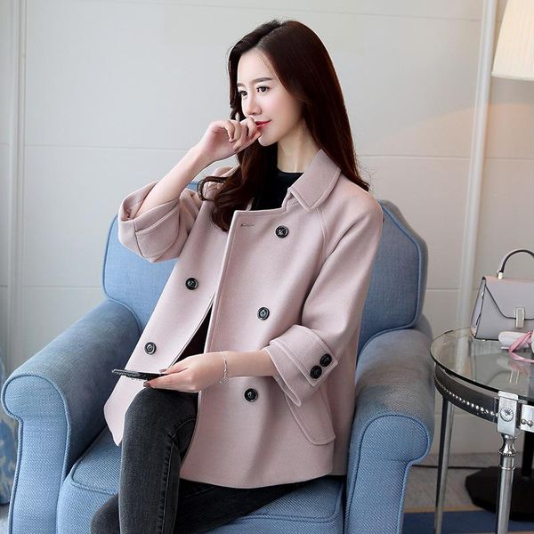 women's wool & blends women spring autumn s-2xl female solid woolen coat double breasted jacket pocket fashion loose outwear, Black
women's wool & blends women spring autumn s-2xl female solid woolen coat double breasted jacket pocket fashion loose outwear, Black