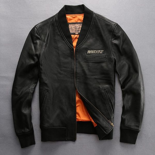 men's leather & faux v-neck fashion baseball jacket men semi-vegetable tanned sheeepskin balck coat for style biker male, Black
men's leather & faux v-neck fashion baseball jacket men semi-vegetable tanned sheeepskin balck coat for style biker male, Black