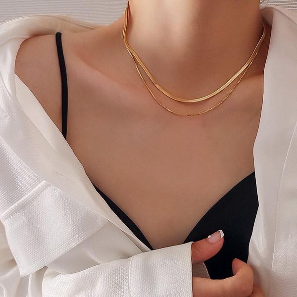 chains multi layered flat blade snake link chain choker necklace women vintage jewelry metal simple gold color collar, Silver
chains multi layered flat blade snake link chain choker necklace women vintage jewelry metal simple gold color collar, Silver