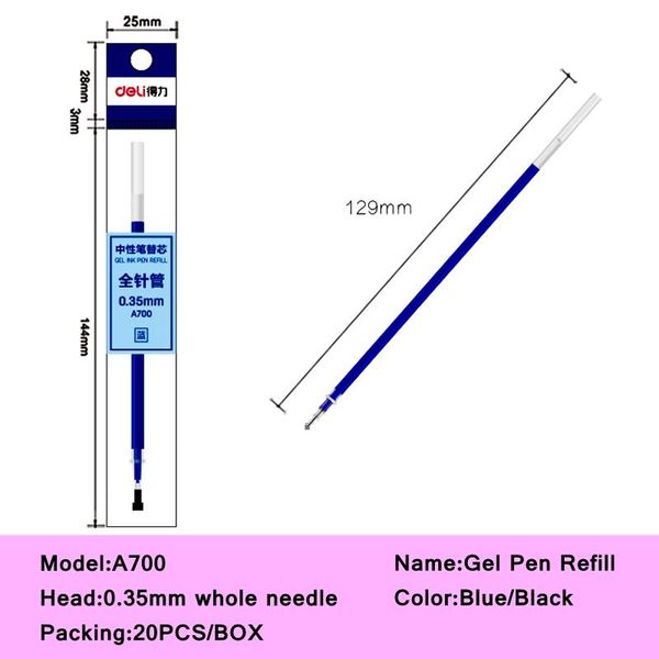 refills 20pcs/lot deli a700 0.35mm gel pen refill 129mm length whole needle black blue 2 colors optional replacment, Black;red
refills 20pcs/lot deli a700 0.35mm gel pen refill 129mm length whole needle black blue 2 colors optional replacment, Black;red