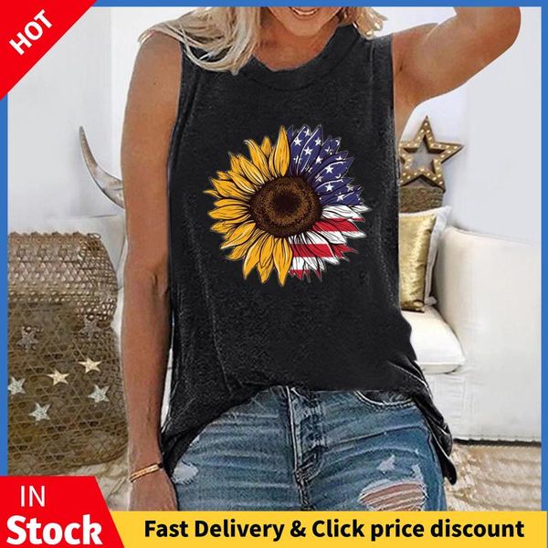 women's t-shirt plus size sleeveless independence day sunflower print vest shirts harajuku casual round neck summer t shirt, White
women's t-shirt plus size sleeveless independence day sunflower print vest shirts harajuku casual round neck summer t shirt, White