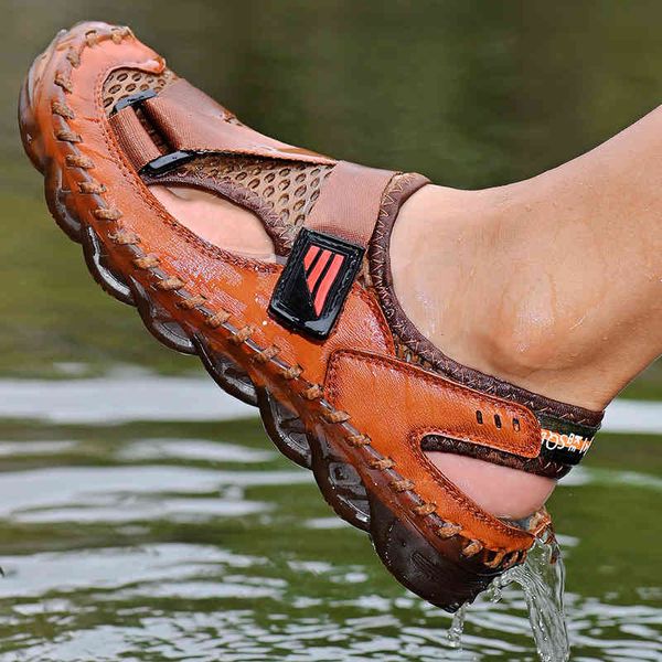 slippers summer cowhide mesh breathable sandals cover the head and toe outdoor leisure beach shoes soft soled driving large size jhvc, Black
slippers summer cowhide mesh breathable sandals cover the head and toe outdoor leisure beach shoes soft soled driving large size jhvc, Black
