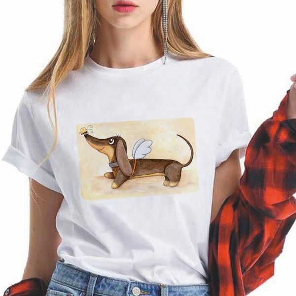 women's t-shirt angel dachshund summer casual t-shirts young girls cute cartoon printed tees women vogue in europe and america, White
women's t-shirt angel dachshund summer casual t-shirts young girls cute cartoon printed tees women vogue in europe and america, White