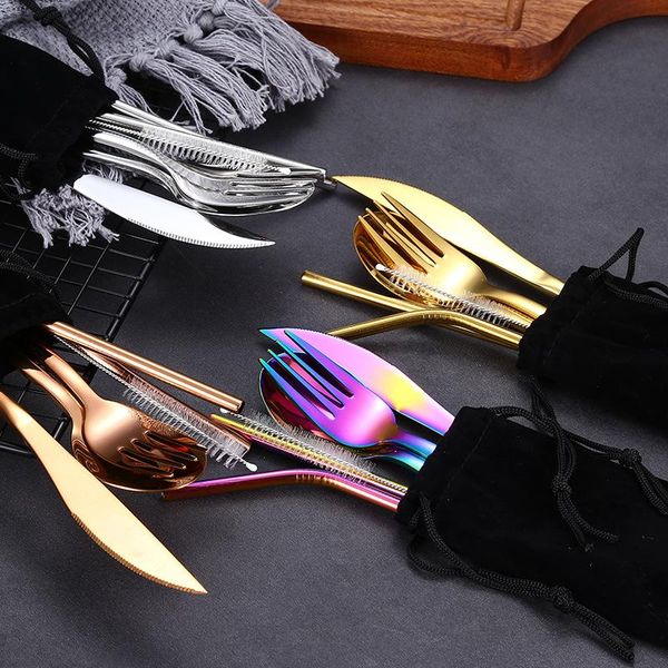 dinnerware sets 4/7pcs set 304 stainless steel tableware reusable travel cutlery camp utensils spoon fork straw portable bag
dinnerware sets 4/7pcs set 304 stainless steel tableware reusable travel cutlery camp utensils spoon fork straw portable bag