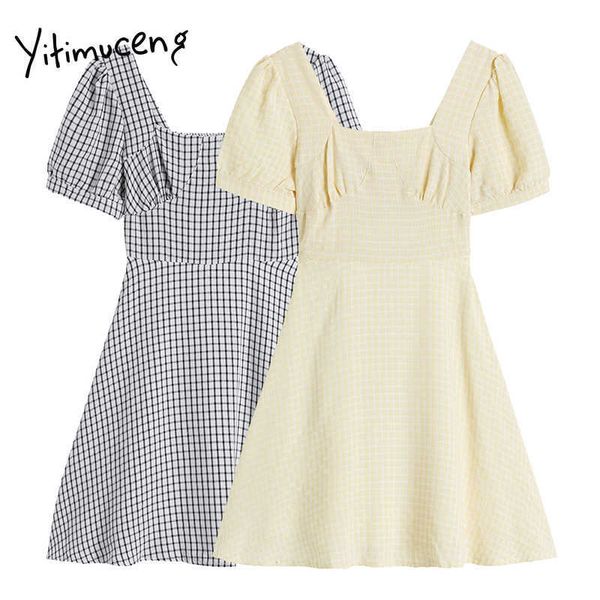 yitimuceng plaid dresses women summer hollow out high waist puff sleeve a-line yellow black korean fashion sweet dress 210601, Black;gray
yitimuceng plaid dresses women summer hollow out high waist puff sleeve a-line yellow black korean fashion sweet dress 210601, Black;gray