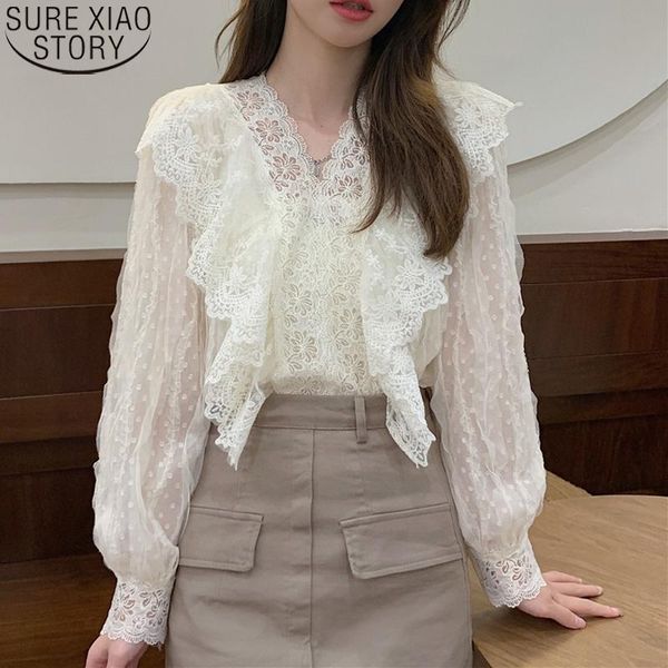 women's blouses & shirts autumn french style v-neck ruffles women hollow out lace long sleeve blusa maujer casual clothes 17061, White
women's blouses & shirts autumn french style v-neck ruffles women hollow out lace long sleeve blusa maujer casual clothes 17061, White