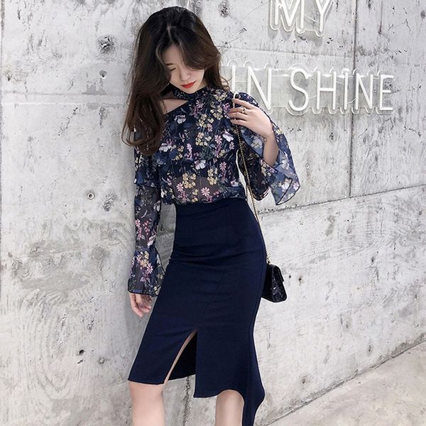 skirts summer women 2 piece set outfit off shoulder flare sleeve chiffon flower shirt and high waist split pencil skirt, Black
skirts summer women 2 piece set outfit off shoulder flare sleeve chiffon flower shirt and high waist split pencil skirt, Black