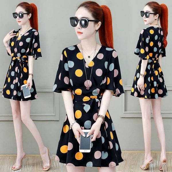 casual dresses summer chiffon dress women 2021 short-sleeved v-neck mini with elastic waist polka dot print lotus leaf sleeve, Black;gray
casual dresses summer chiffon dress women 2021 short-sleeved v-neck mini with elastic waist polka dot print lotus leaf sleeve, Black;gray